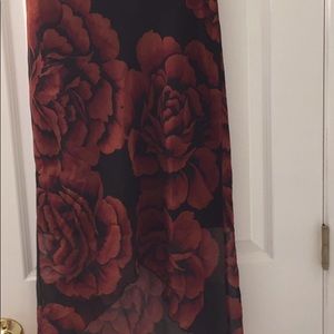 Chiffon overlay black and red rose skirt
